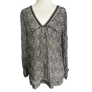 Indi & Cold Black/Ivory Printed Silk San Sebastian Blouse Women Medium | 45-54